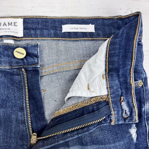Frame Jeans 27 Le High Skinny Ankle Slit Dark Wash Denim Distressed High Rise - Picture 10 of 16